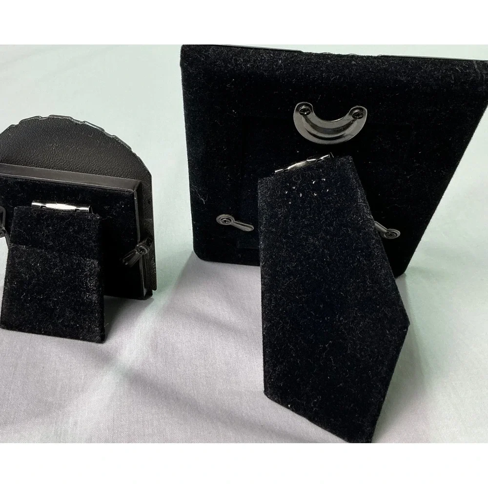Vintage Metal Mini Picture Frames Lot of 2 Cat Window & Ornate Rectangle 2x3